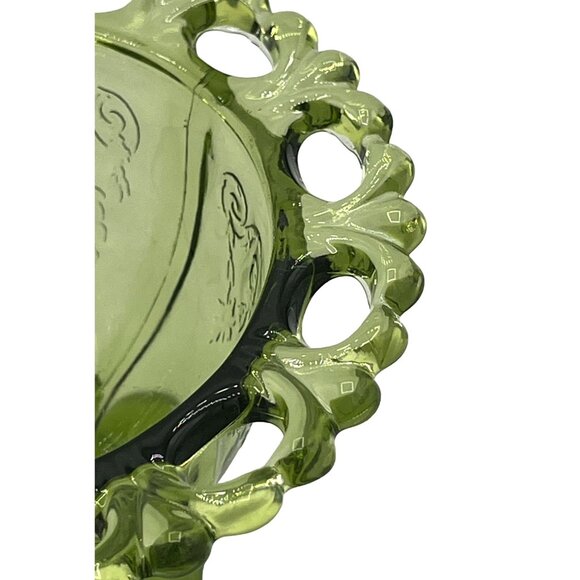 Vintage Green Glass Dessert Bowls Set Of 2 With Decorative Rim  Floral Design - Picture 8 of 15